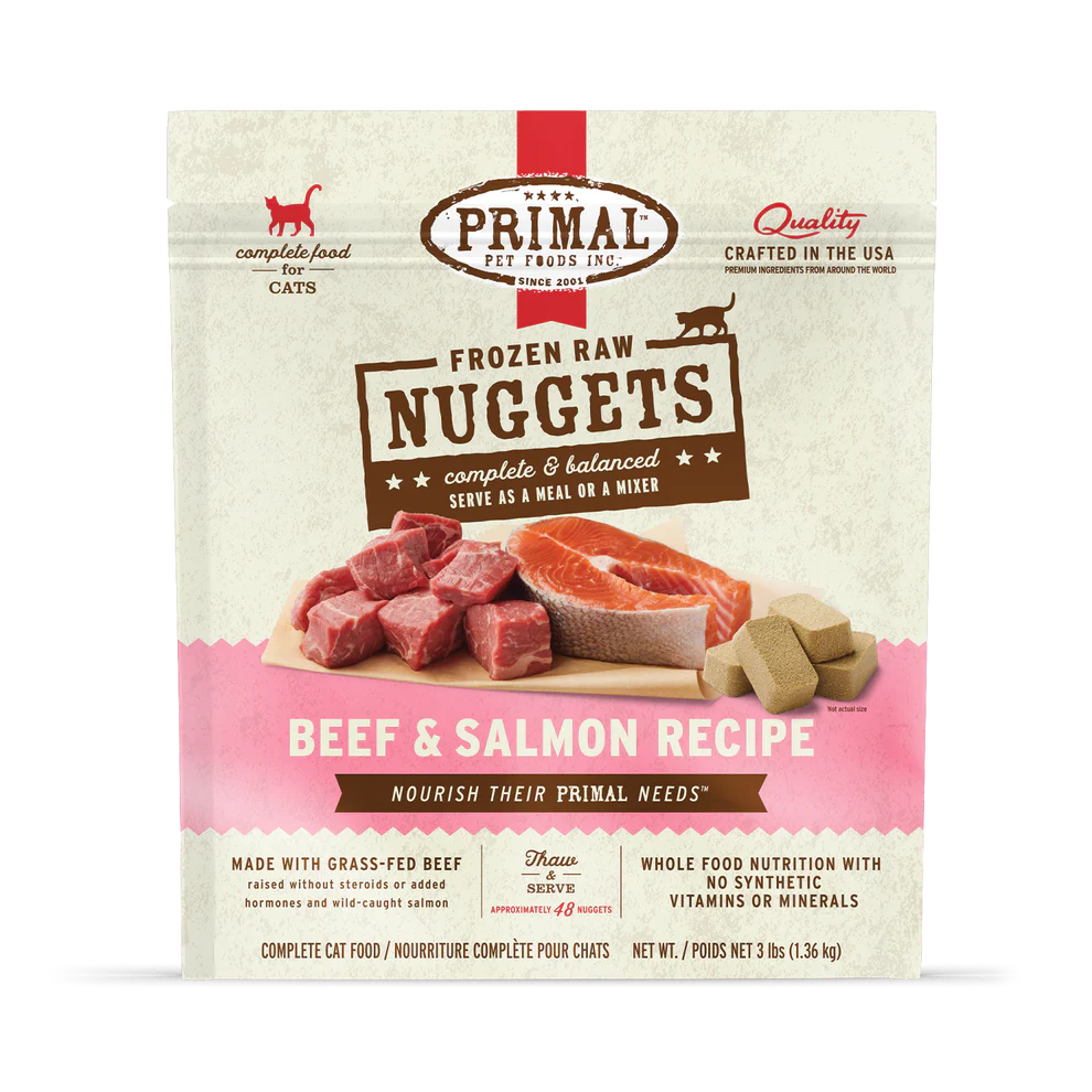 Primal Pet Foods Feline Beef & Salmon Frozen Nuggets 3Lb