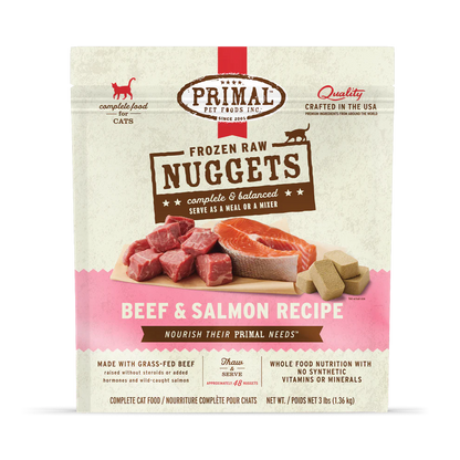 Primal Pet Foods Feline Beef & Salmon Frozen Nuggets 3Lb