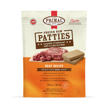 Primal Pet Foods Canine Beef Frozen Patties 6Lb