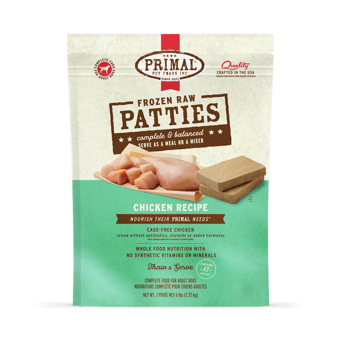 Primal Pet Foods Canine Chicken Frozen Patties 6Lb