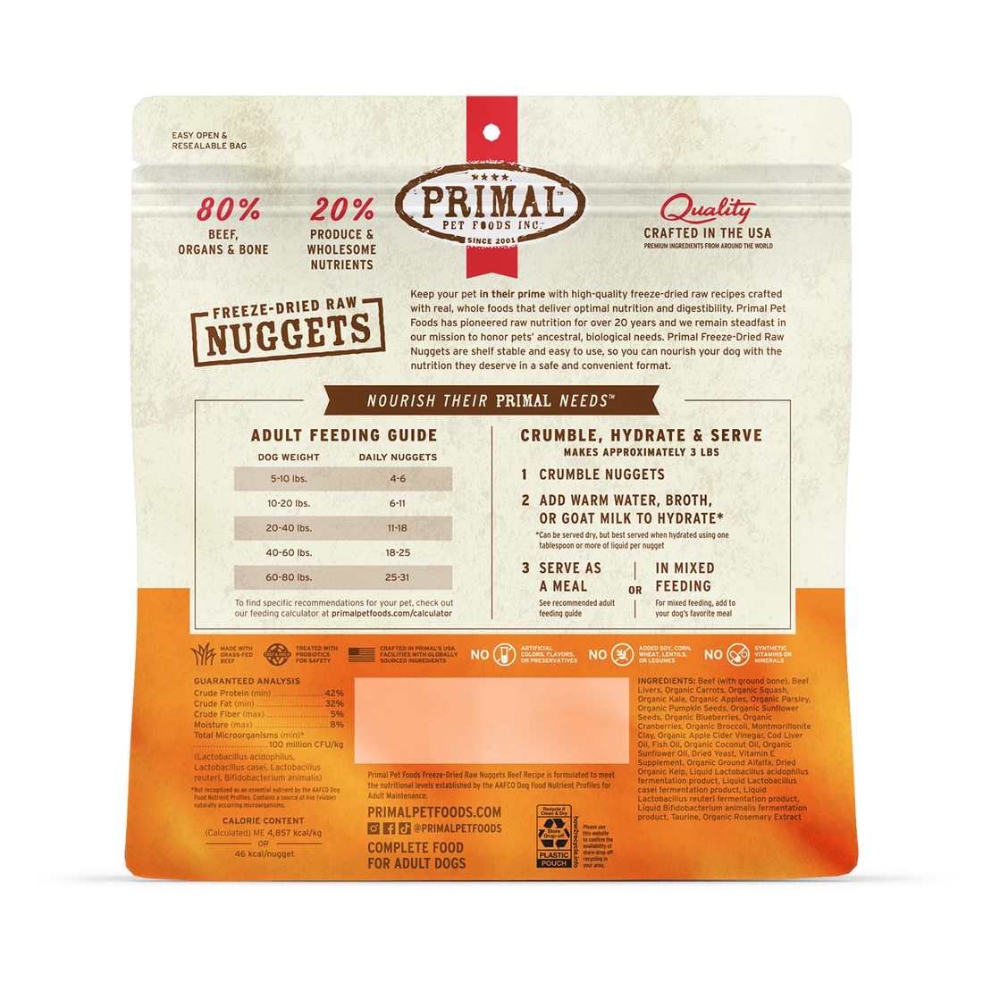 Primal Pet Foods Canine Beef Freeze Dried Nuggets 14Oz
