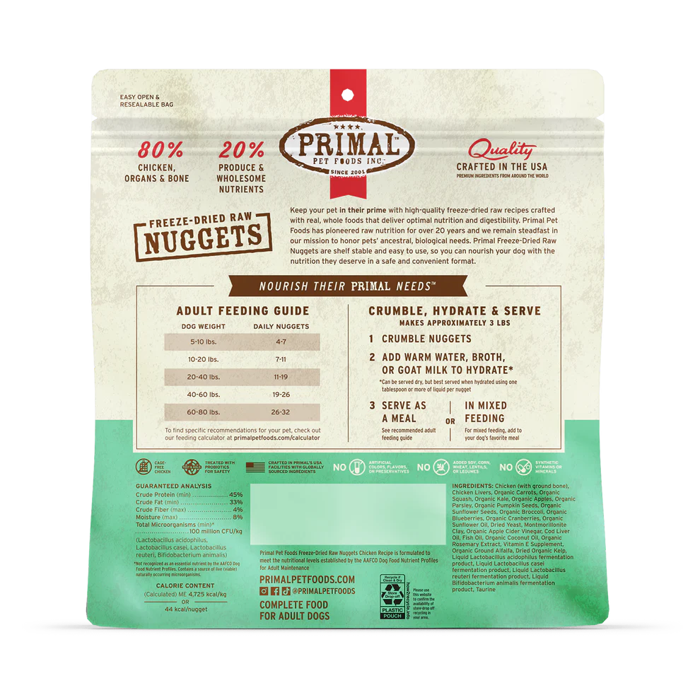 Primal Pet Foods Canine Chicken Freeze Dried Nuggets 14Oz