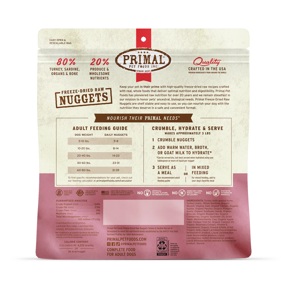 Primal Pet Foods Canine Turkey & Sardine Freeze Dried Nuggets 5.5Oz