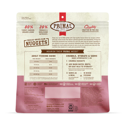 Primal Pet Foods Canine Turkey & Sardine Freeze Dried Nuggets 5.5Oz