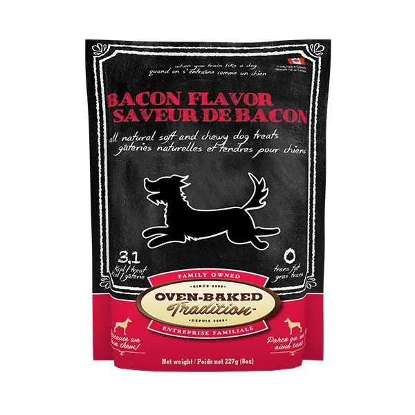 Oven Baked Tradition Bacon Flavour 8oz Soft and Chewy Treats for Dogs 8oz