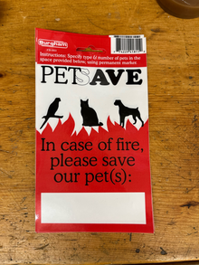 7 1/4" X 4" Petsave Fire Sticker - English