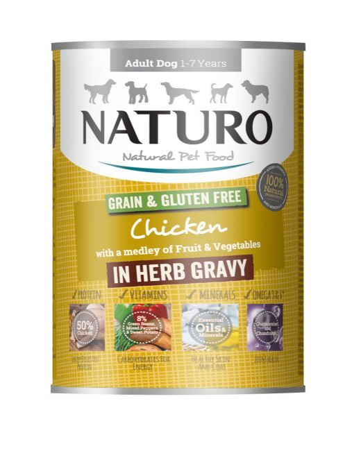 Naturo Grain & Gluten Free Chicken with a Medley of Fruit & Vegetables in Herb Gravy 390g