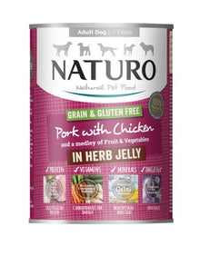 Naturo Grain & Gluten Free Pork with Chicken with a Medley of Fruit & Vegetables in Herb Jelly 390g