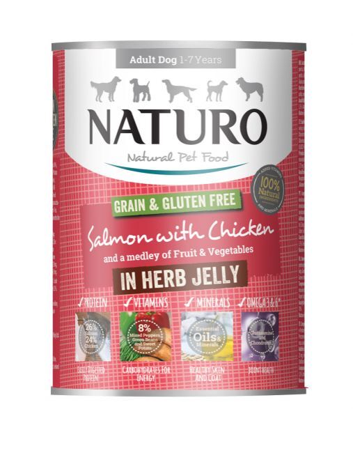 Naturo Grain & Gluten Free Salmon with Chicken and a Medley of Fuit & Vegetables in a Herb Jelly 390g