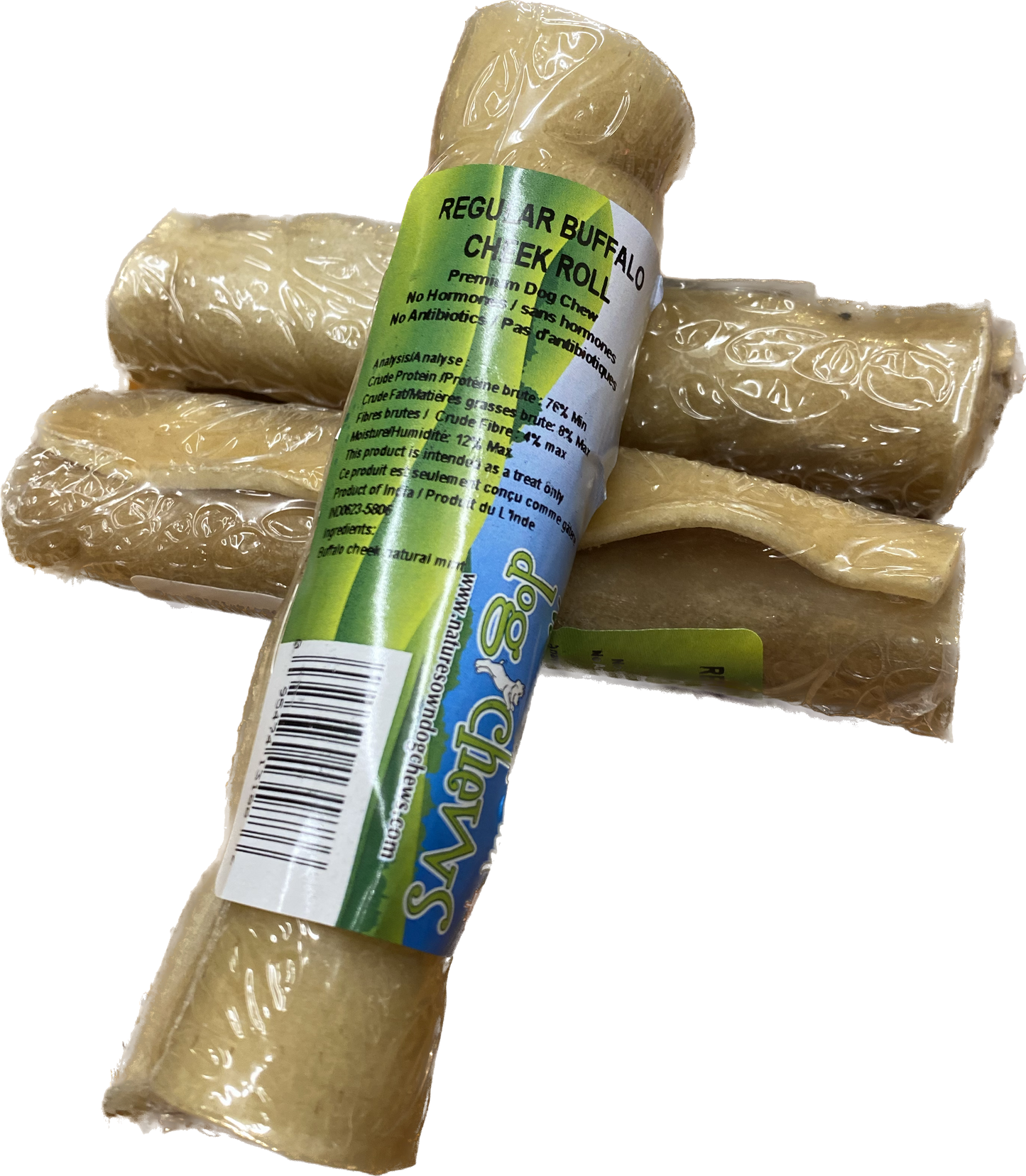 Nature's Own 6" Natural Buffalo Cheek Roll - Regular Dog Chew