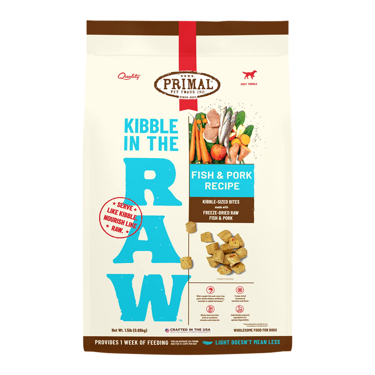 Primal Kibble in the Raw Fish & Pork  Recipe for Dogs