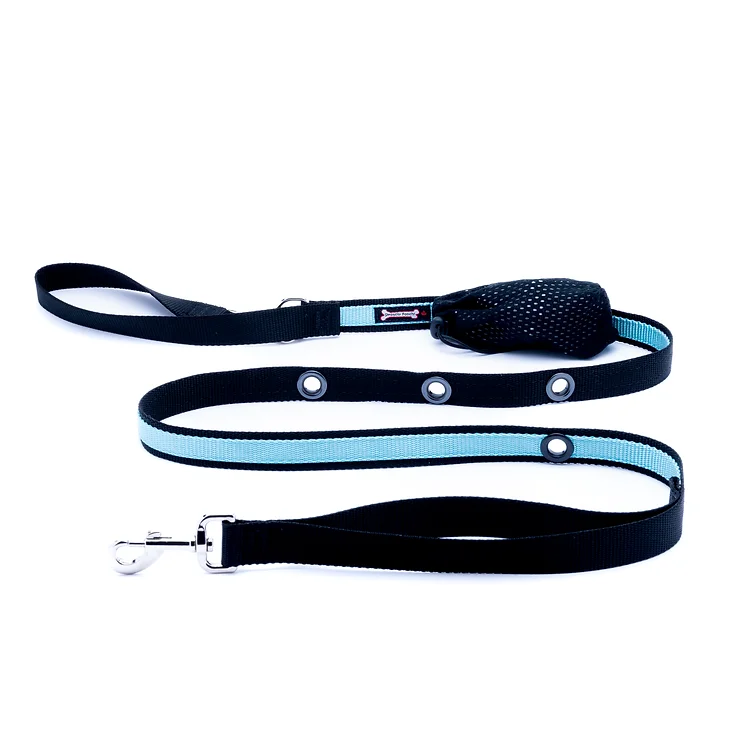 Smoochy Poochy Baby Blue & Black 5/8 x 6 Hands Free Leash