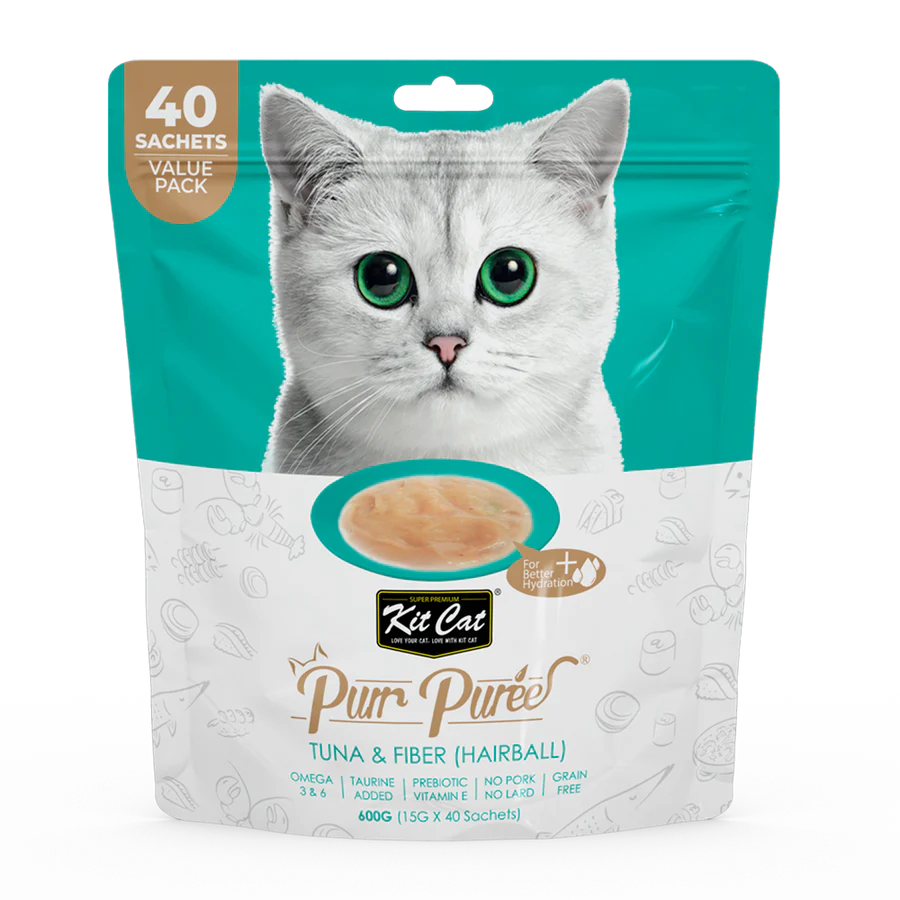 Kit Cat Purr Purees Tuna & Fiber for Hairballs Wet Cat Treats 40 x 15gm