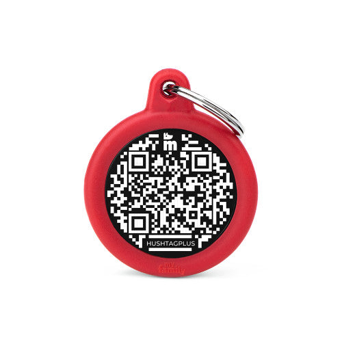 My Family Red Circle Hushtag Plus QR Code