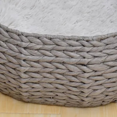 PetPals Group Handwoven Pet Round Basket in Grey with Removable Cushion