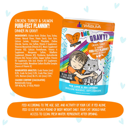 Weruva BFF OMG Chicken, Turkey, & Salmon Purr-Fect Plannin! Dinner in Gravy for Cats 2.8oz