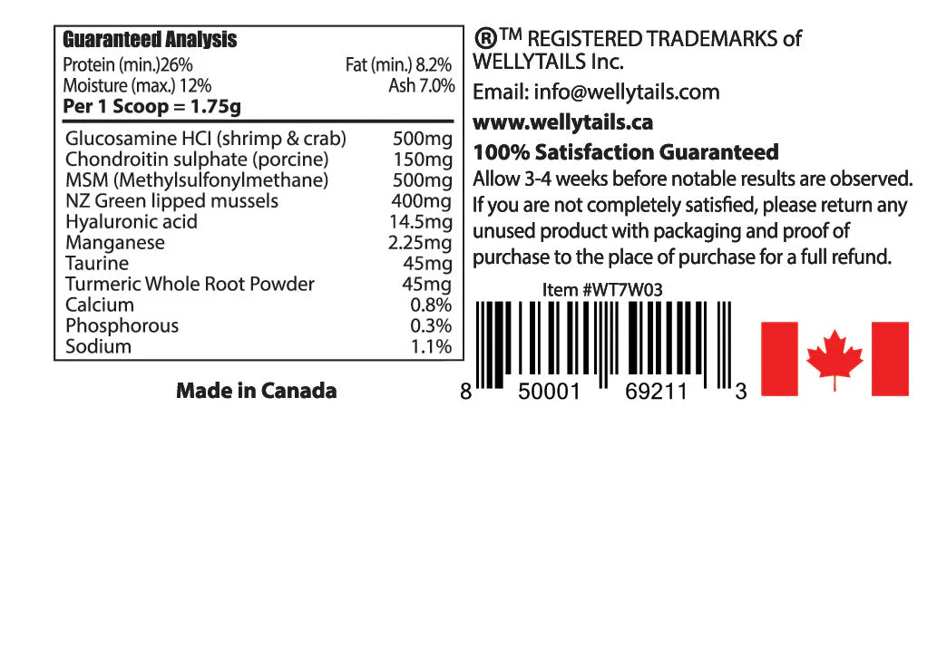 WellyTails Hypoallergenic 7 Way Hip and Joint Maximum Supplement for Dogs 280g