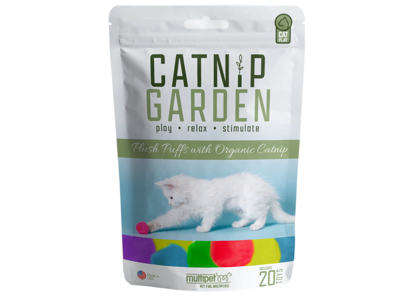 Multipet Catnip Garden Plush Puffs with Organic Catnip 20 pc