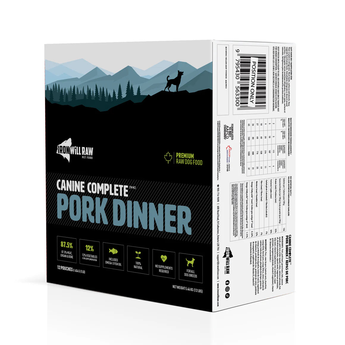 Iron Will Raw 🍁Canine Complete Pork Dinner 12lb