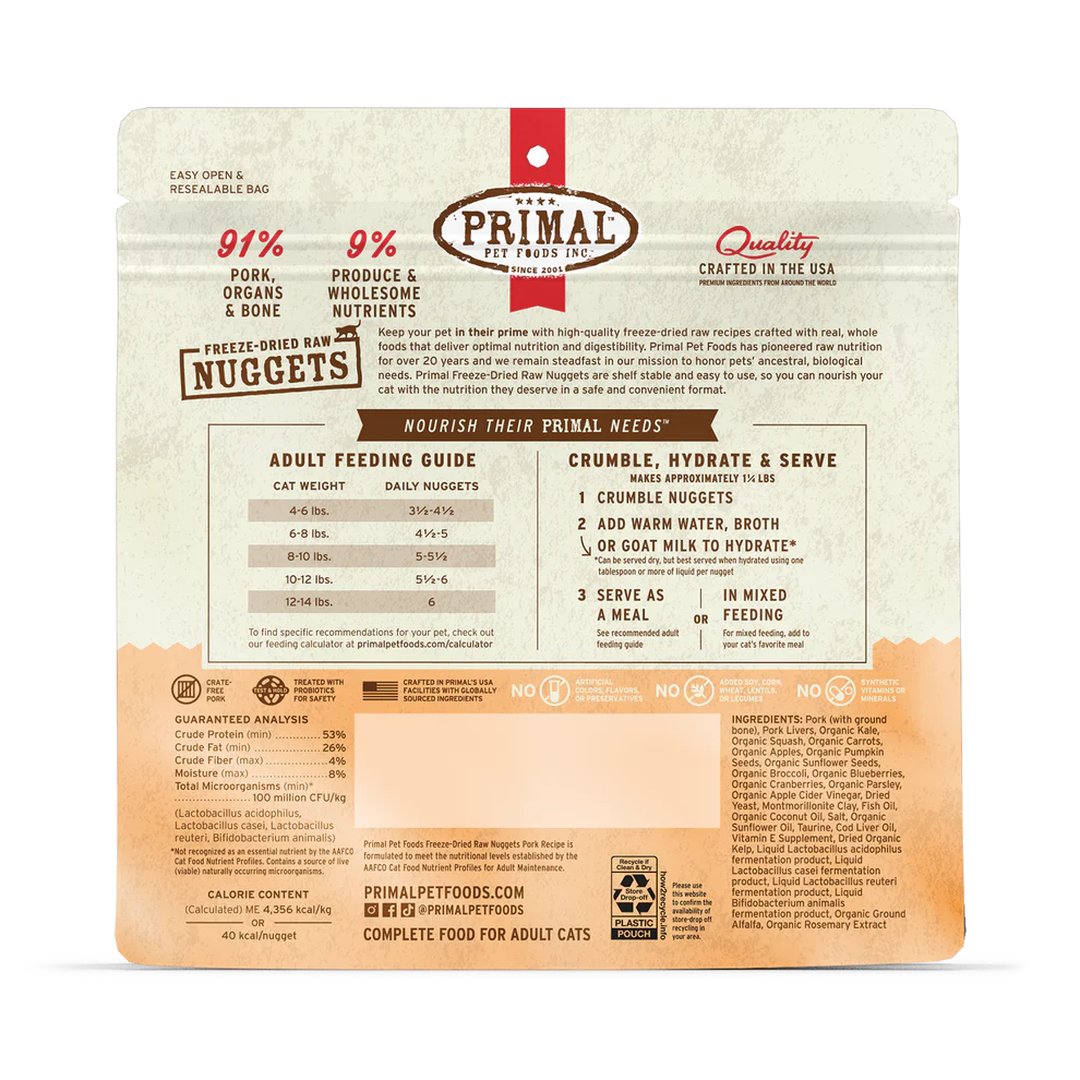 Primal Pet Foods Feline Pork Freeze Dried Nuggets 14Oz