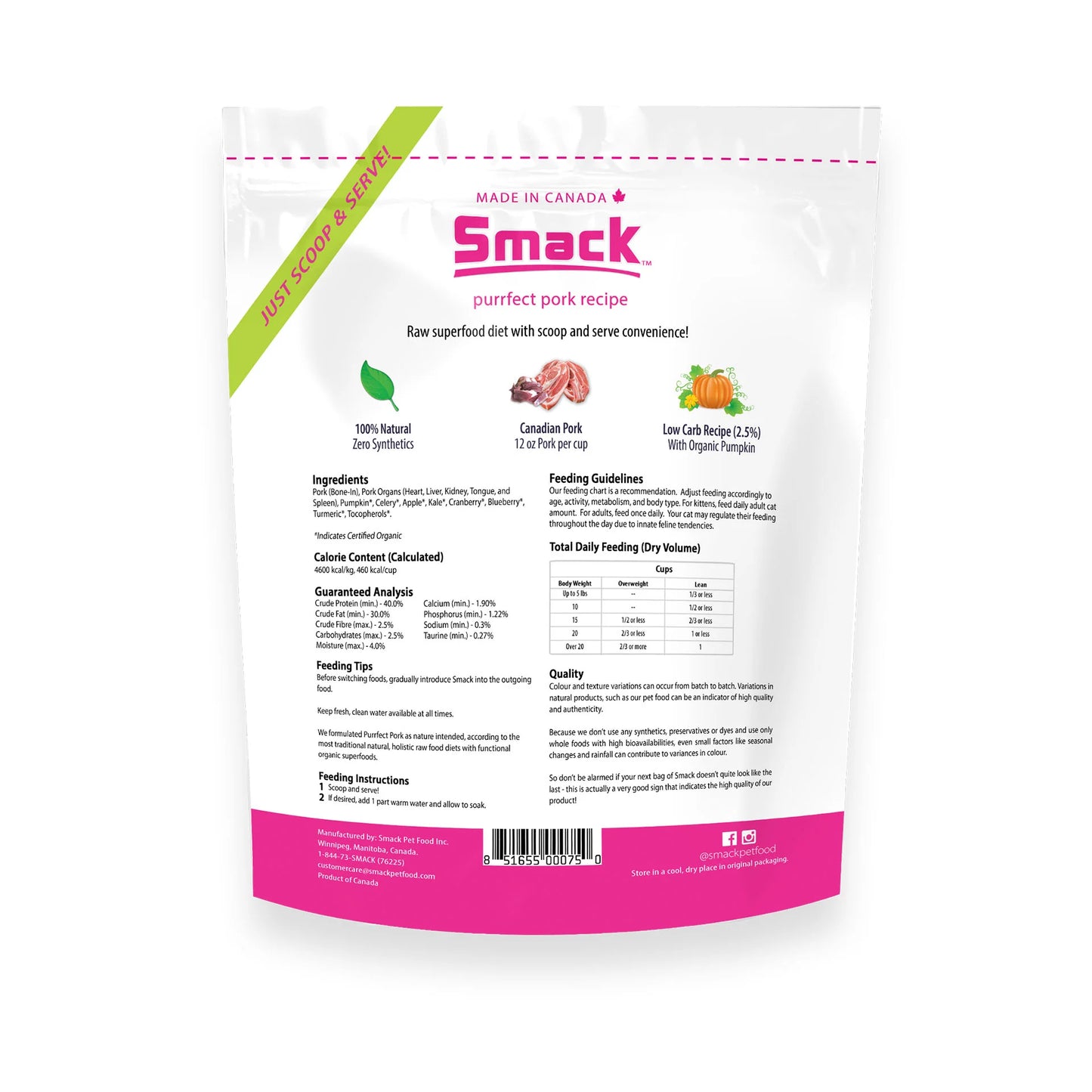 Smack Purrfect Pork Raw Dehydrated Super Food for Cats 250g