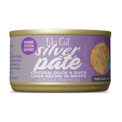 Tiki Cat Silver Pate Chicken, Duck and Duck Liver in Broth Cat Food 2.4oz