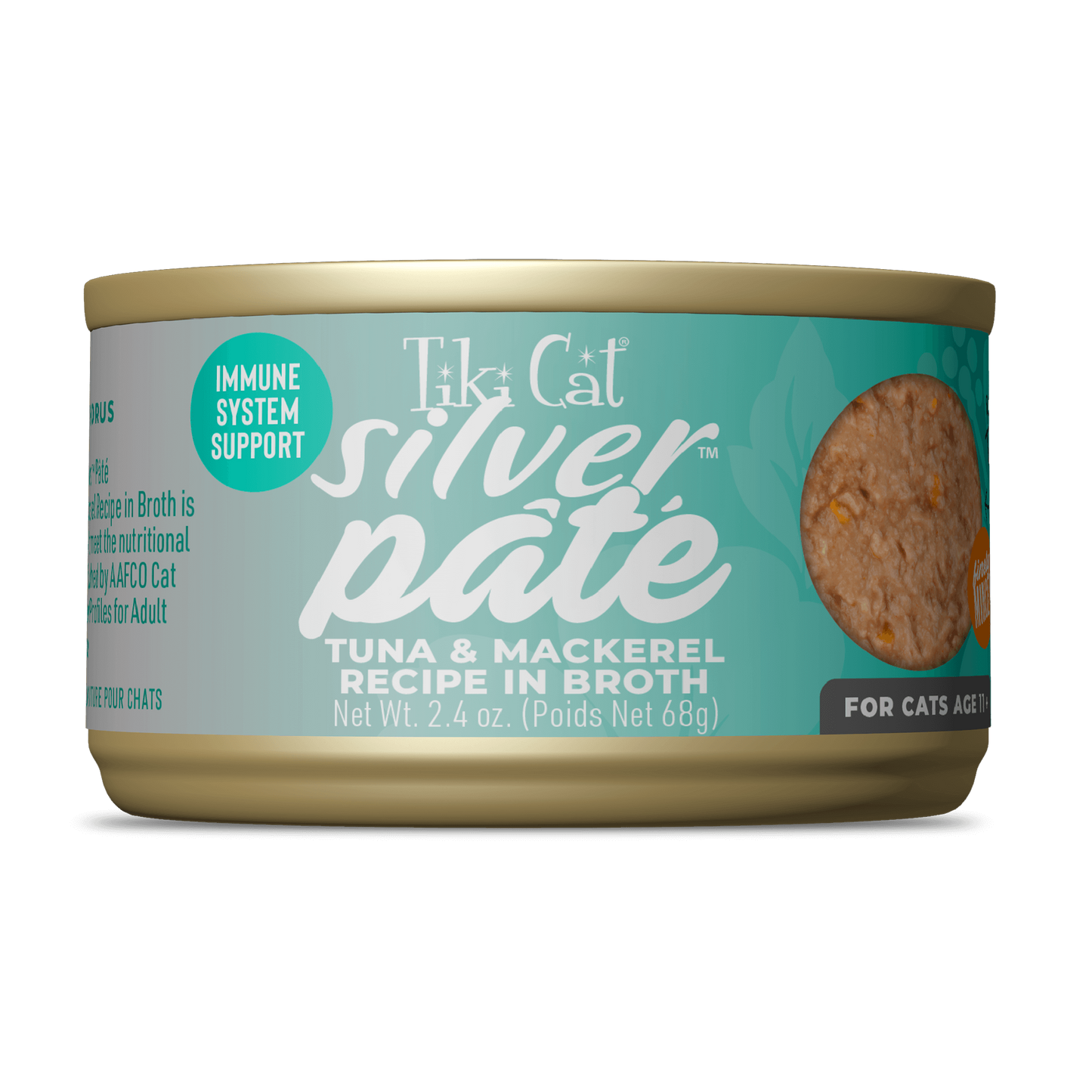 Tiki Cat Silver Pate Tuna and Mackerel in Broth Cat Food 2.4oz